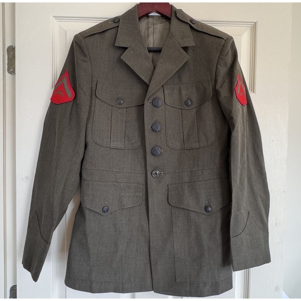 USMC Marine Corps Dress Alpha Green Service Jacket Military LCPL Coat Size 39S